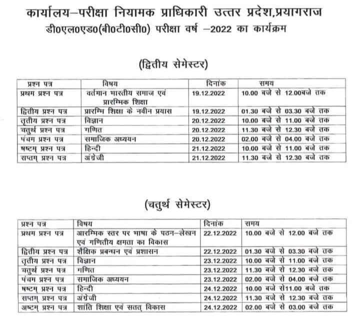 UP D.El.Ed EXAM DATE SHEET 2022 | UP BTC 1st, 2nd, 3rd Phase Exam Date 2022
