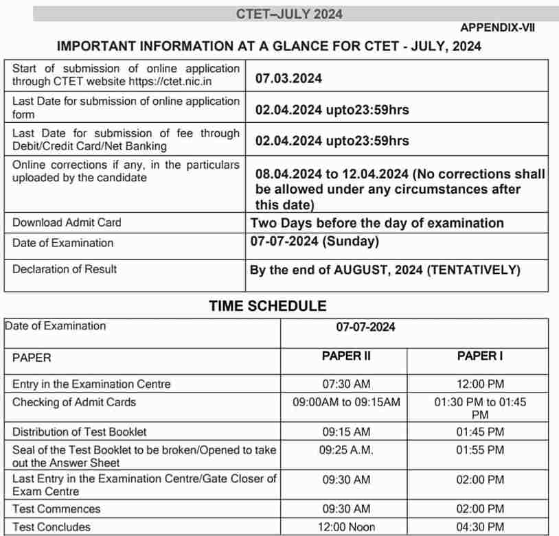 CTET July 2024 schedule ctet july 2024 form date